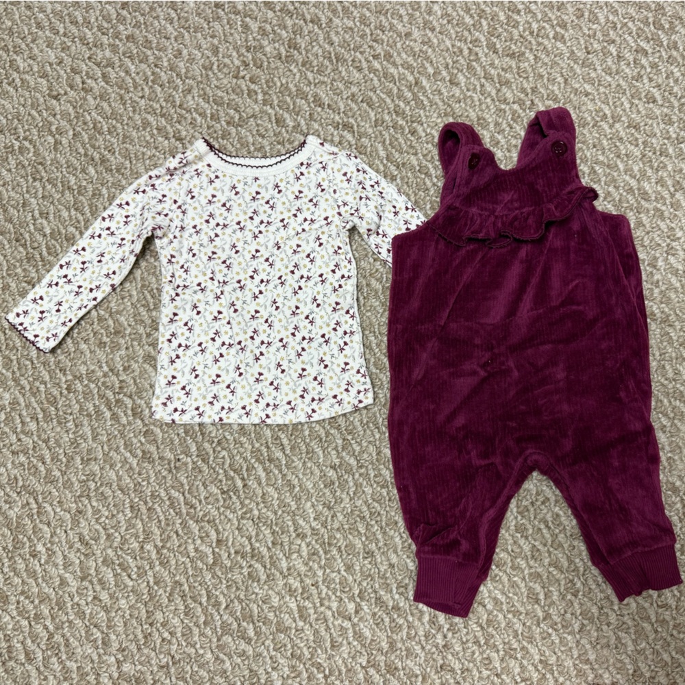 Charming Plum Romper with Floral Top Outfit